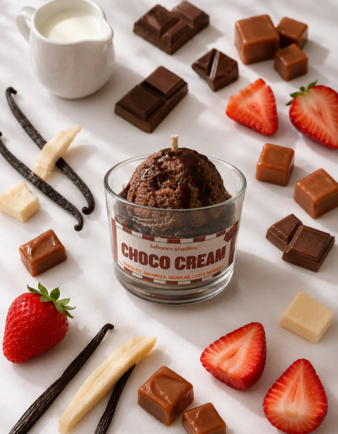Vela Aromática Choco Cream 130g | Chocolate, Caramelo, Baunilha e Morango
