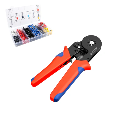 Kit Alicate Crimpador Prensa 0.25 A 10mm² + Terminais Ilhós Tubulares 1200 Peças