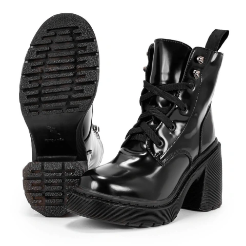 Coturno Plataforma Camélia Estilo Veggie Verniz Preto - loja online