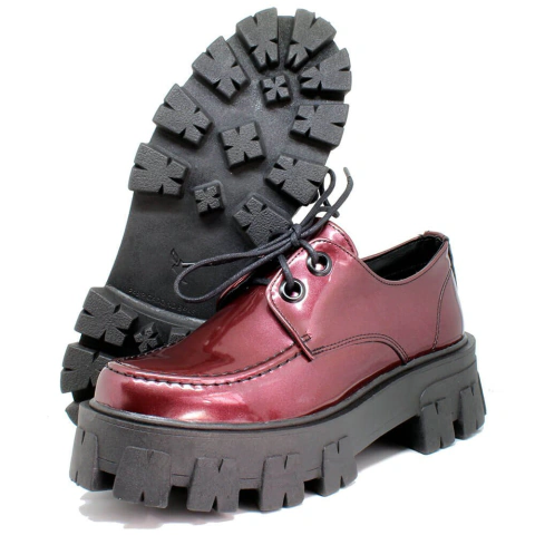 Sapato Oxford Tratorado Estilo Veggie Brenna Vinho Malbec - loja online