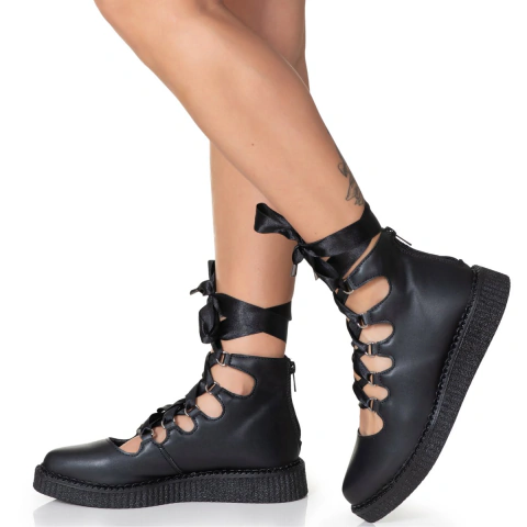 New Creeper Sapatilha Bico Fino Estilo Veggie Margarida Preto - loja online