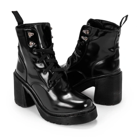 Coturno Plataforma Camélia Estilo Veggie Verniz Preto - comprar online