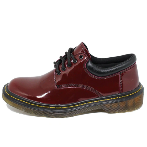 Sapato Colegial Inglês Estilo Veggie Verniz Vinho Baixo - ESTILO VEGGIE