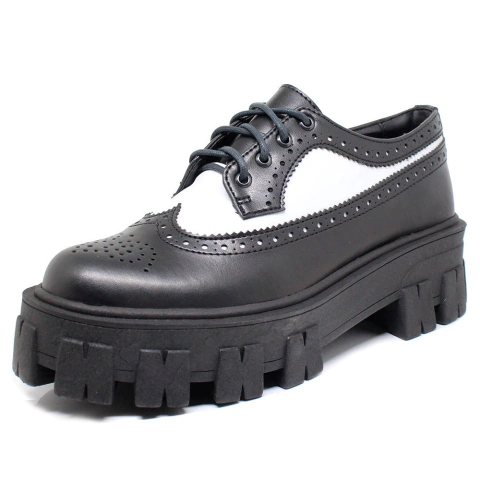 Sapato Oxford Tratorado Estilo Veggie Rolly Preto/Branco na internet