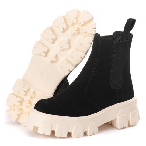 Bota Tratorada Meggie Chelsea Estilo Veggie Acamurçado Preto - ESTILO VEGGIE