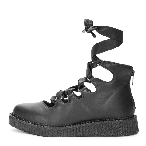 New Creeper Sapatilha Bico Fino Estilo Veggie Margarida Preto na internet