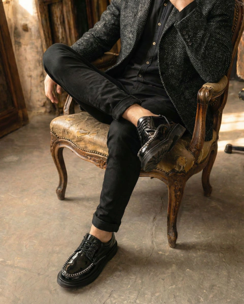 Sapato Mocassim Gaspar Estilo Veggie Verniz Preto - loja online
