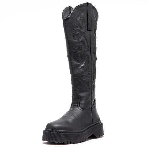 Coturno Estilo Inglês Cano longo Versalhes Preto - ESTILO VEGGIE