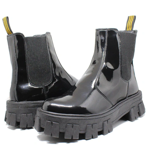 Bota Tratorada Chelsea Meggie Verniz Preto - loja online