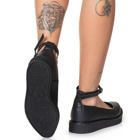 New Creeper Sapatilha Bico Fino Estilo Veggie Margarida Preto - ESTILO VEGGIE