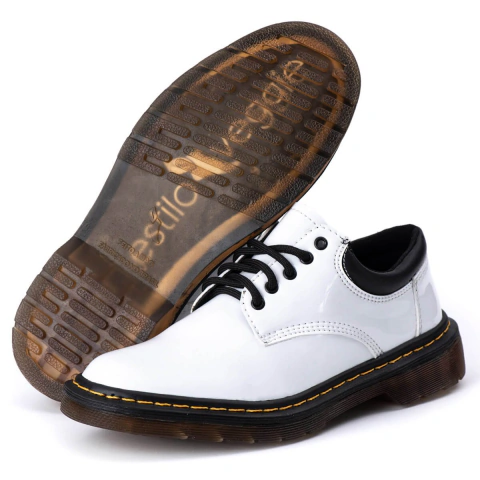 Sapato Colegial Inglês Estilo Veggie Verniz Branco Baixo - ESTILO VEGGIE