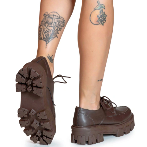 Sapato Oxford Tratorado Estilo Veggie Brenna Marrom - ESTILO VEGGIE