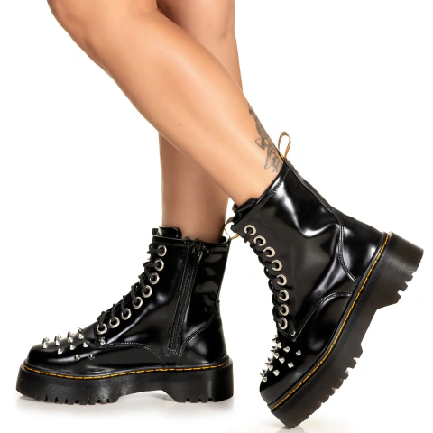 Coturno Estilo Inglês Verniz Preto Spike Punk - loja online
