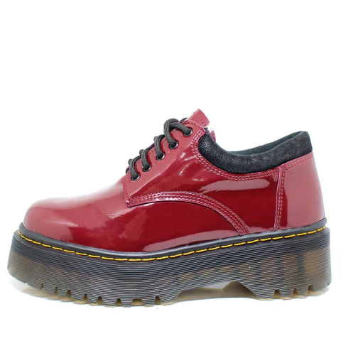 Sapato Colegial Inglês Estilo Veggie Verniz Vinho - ESTILO VEGGIE