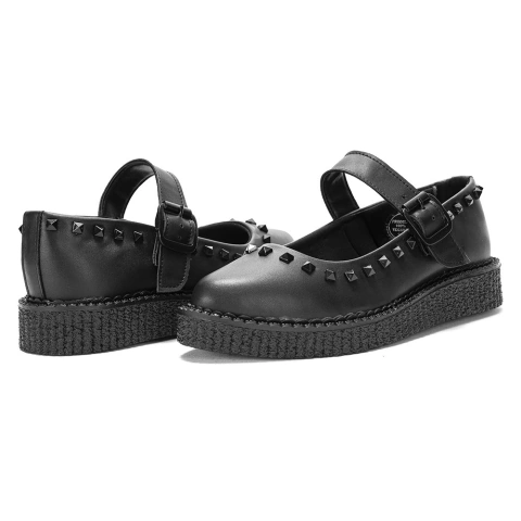 New Creeper Sapatilha Bico Fino Estilo Veggie Morticia Preto - loja online