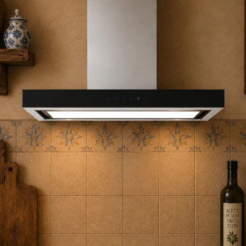 Campana Artei T-box Lusca 90cm Frente Vidrio Base Iluminada