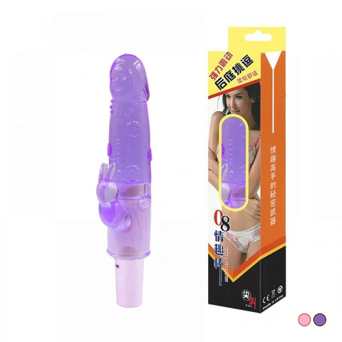 VIBRADOR PÊNIS COM ESTIMULADOR CLITORIANO COELHO EM JELLY CORES