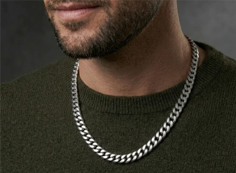 Corrente Cordão Masculino 60cm Fino Aço Inoxidável Prata