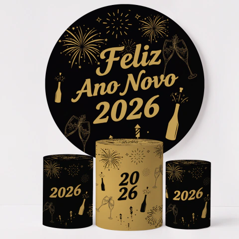 Trio de Capas Cilindros e Painel Redondo Veste Fácil Tema Ano Novo 2026