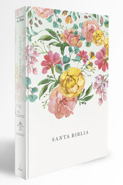 Biblia RVR 1960 letra grande tamaño manual, nombres de Dios, flores anaranjadas