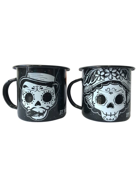 SET 2 TAZAS DE PELTRE BY MÉXICO: CATRINES NEGROS