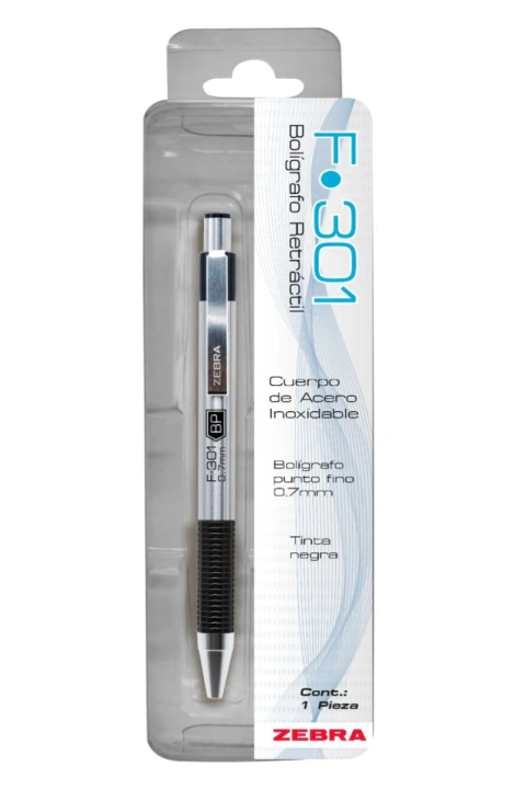 F 301 Bolígrafo metálico, punto fino, estuche PET