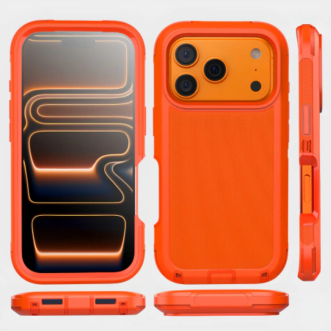Estuche Defender Triple Capa Protección Militar Funda Compatible 17 Pro Naranja Antideslizante Protección Militar Bordes Elevados Uso Rudo