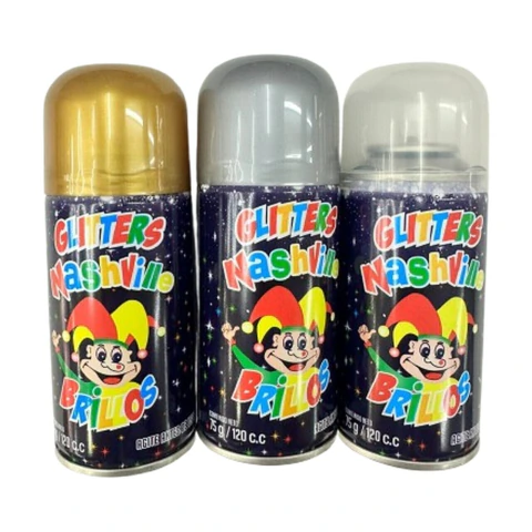 GLITTER NASH. CRASY(BRILLITOS) AEROSOL (ORO/PLATA/TRANS) X1 PROMO SEPT