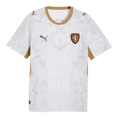 Camisa Seleção República Tcheca II 26/27 - Torcedor Puma Masculina - Branca com detalhes em cinza a dourado - comprar online