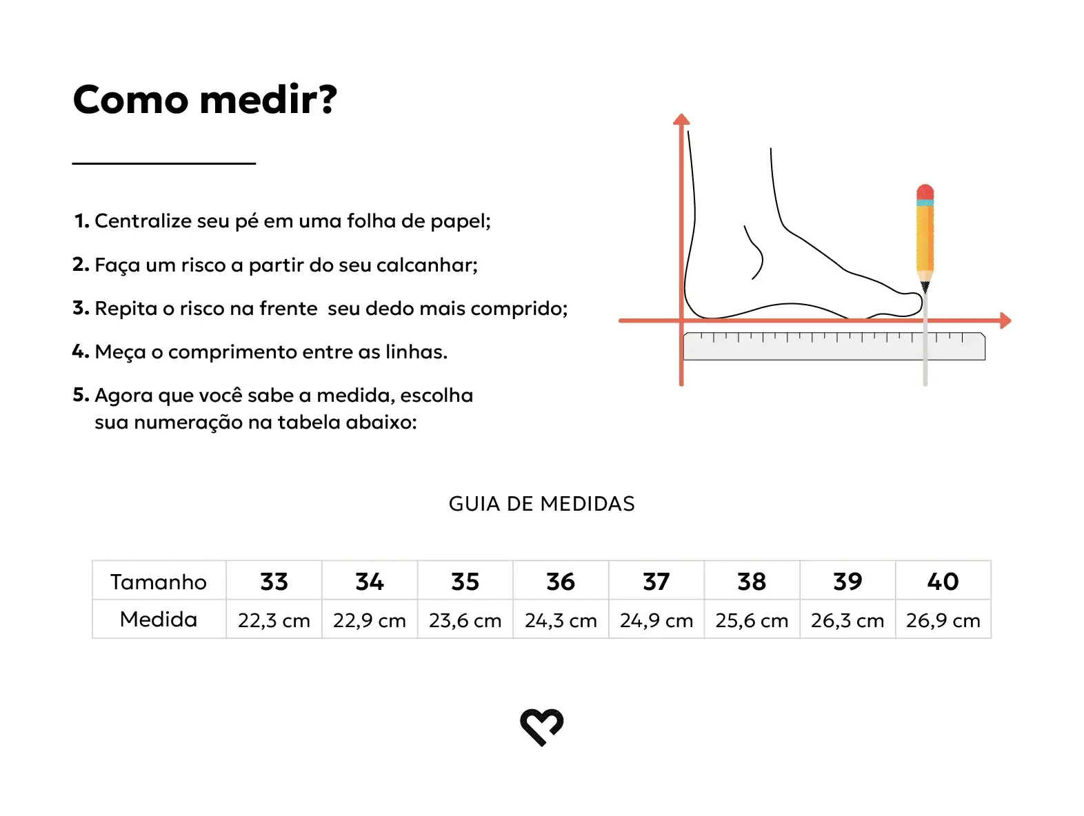 Tabela de medidas Meu Sapato Preto