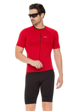Conjunto de Ciclismo Masculino Camisa Elite Premium Vermelha + Bermuda Gel (TR4)