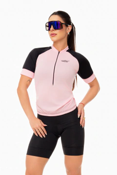 Conjunto de Ciclismo Feminino - Camisa Way Fresh Rosa bebe e Bermuda Gel (Way)