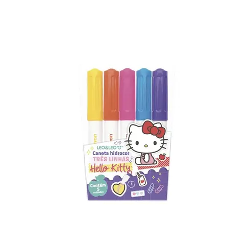 Caneta Hidrocor 3 Linhas Hello Kitty Leo&Leo - Estojo com 5 Cores