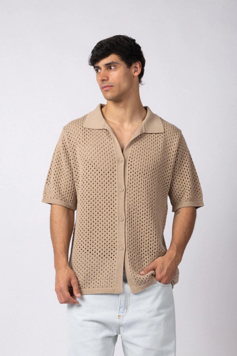 Camisa Manga Corta Tejida Lumen Beige