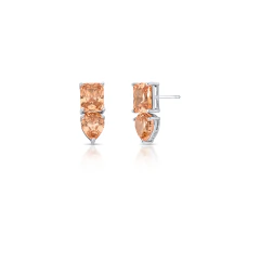 BRINCO PEQUENO PENDULO PEDRA GOTA RETANGULAR LATERAL VAZADO 10X8MM / 21X9X6MM BANHO A RODIO - BEGE