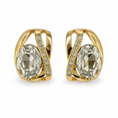BRINCO ZIRCONIA OVAL CRISTAL DOURADO COM FIO CRAVEJADO