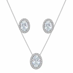 CONJUNTO OVAL PONTO DE LUZ CRAVEJADO RÓDIO