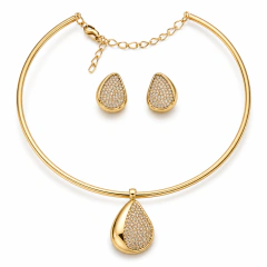 CONJUNTO ARO GOTA CANETADA CRAVEJADO DOURADO