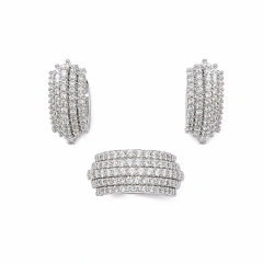 CONJUNTO BRINCO E ANEL CRAVEJADO DOIS BANHOS