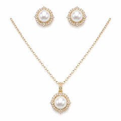 CONJUNTO REDONDO PEROLA LATERAL CRAVEJADO DOURADO
