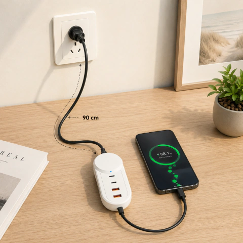 Estación de Carga Multifunción 5 en 1 con Carga Inalámbrica, 2 USB QC 3.0 y 2 USB-C PD