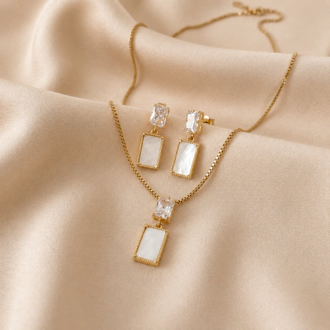 Conjunto com Madrepérola Retangular