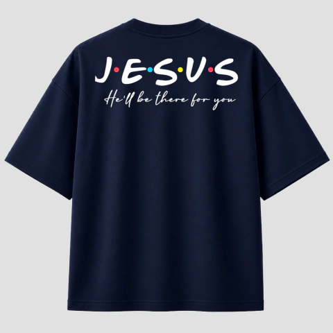 Camiseta Oversized Jesus Hell's Be There For You - Azul Marinho