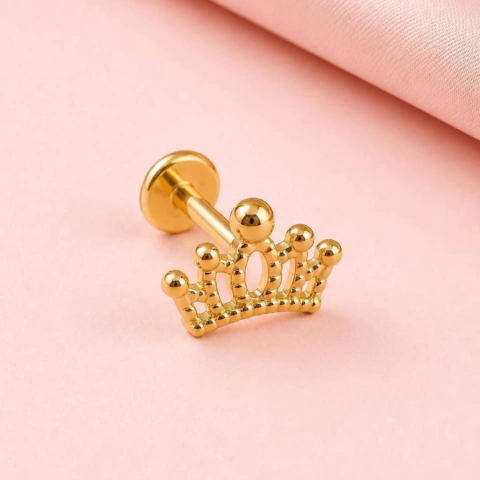 Piercing Labret Coroa 5 Pontas PVD Gold