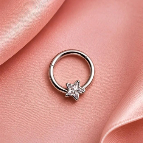 Piercing Argola Aço com estrela central