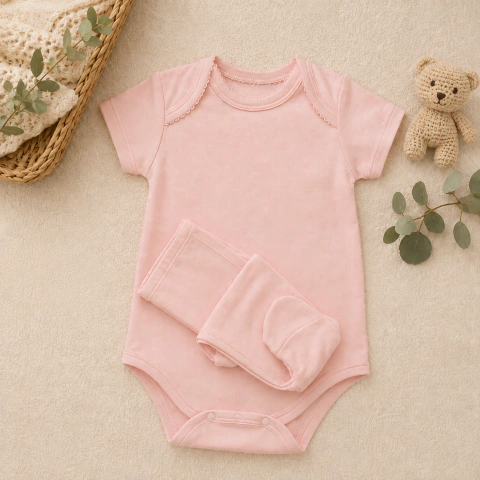 Pijama - Bebê menina - body e calça - Rosa