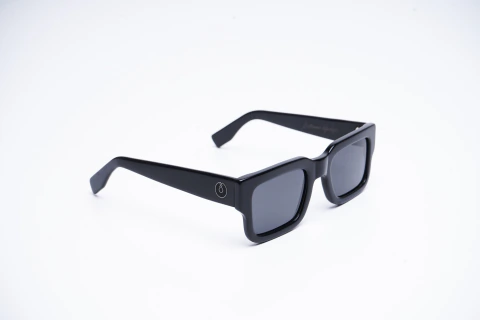 Anteojos Negros Logo Gris Vidrio Negro - frente