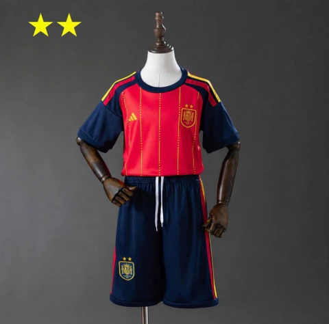 Kit Espanha 26/27 – Camisa Vermelha + Shorts Azul-Marinho - Infantil