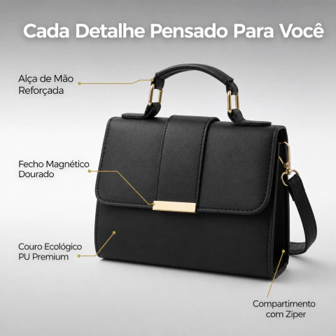 Bolsa Compacta TESSARY™ Preta Couro Ecológico