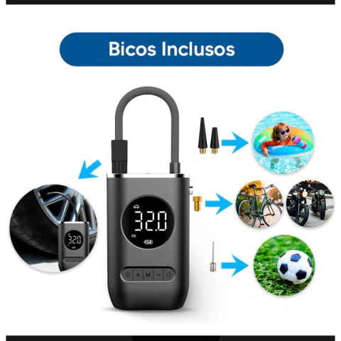 Mini Compressor de Ar Portatil Recarregavél Digital USB